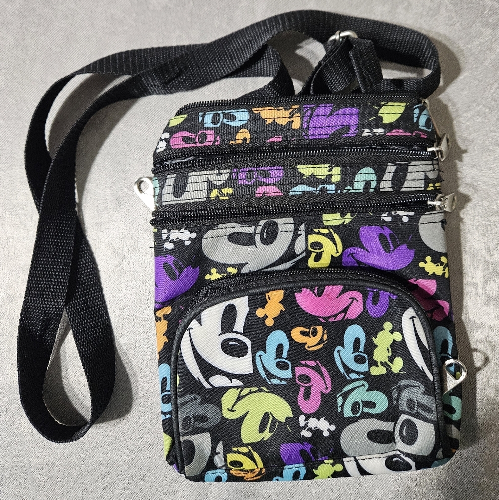 Disney Black Multi Mickey Faces Crossbody Bag